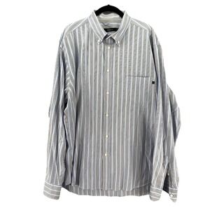 ZegnaSport Shirt Mens Large Blue Striped Button Down Cotton Italy Fits Smaller